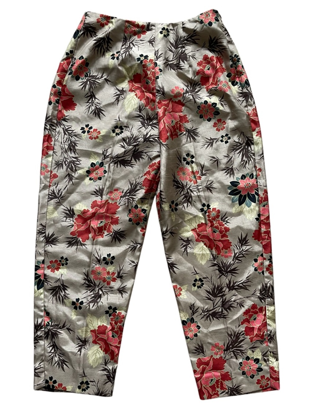 Requirements Vintage Oriental Inspired Floral Print Cigarette Side Zip Pants
